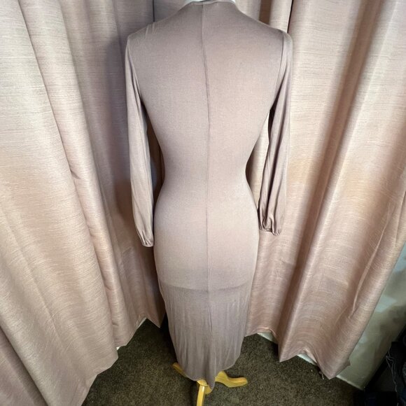 2 Saints Plunging Mauve Size 00/S Sexy Maxi Dress Side Cutouts O-Ring Feminine - Picture 2 of 16